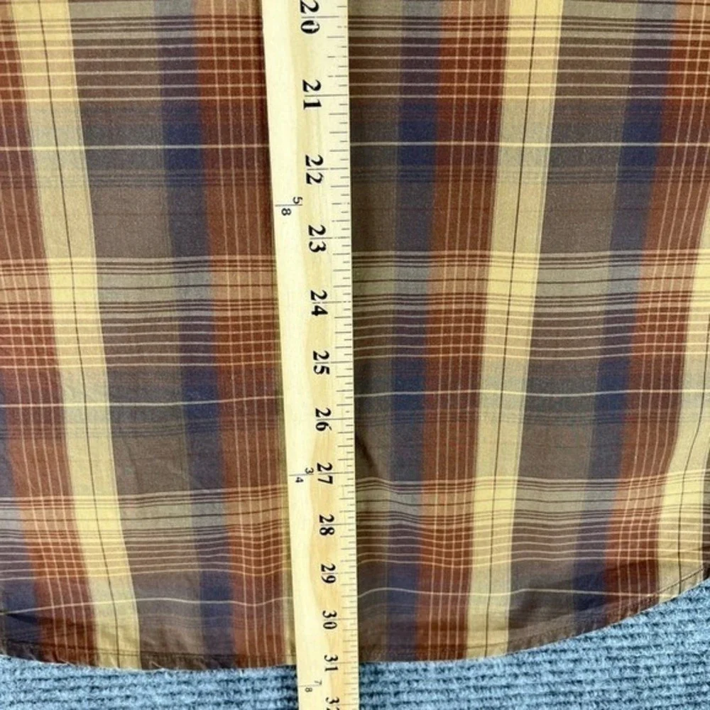 Banana Republic Western Shirt Mens M Brown Plaid Pearl Snap Short Sleeve Classic